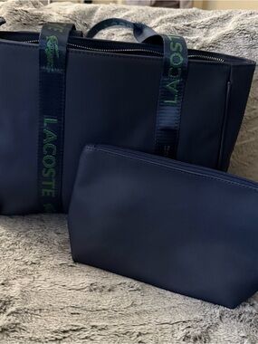 Lacoste Navy Duffel Tote with Matching Navy Pouch